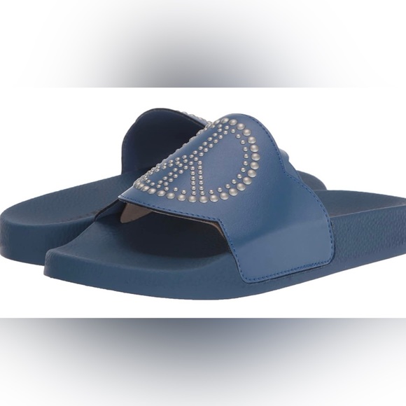 NWT Lucky Brand blue studded peace sign slides -sizes 5, 7, 8, 10 and 11. - Picture 1 of 7